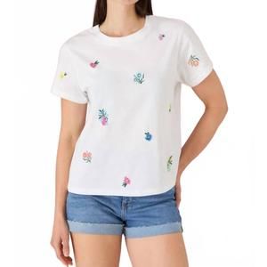 NEW ALIVIA chloe short sleeve tee with embroidery in white garden
